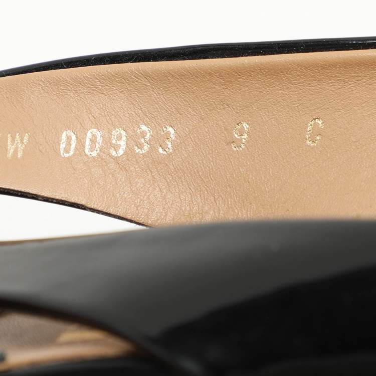 Pre Owned Salvatore Ferragamo Black Patent Leather Cork Wedge Slingback Sandals Size 39.5