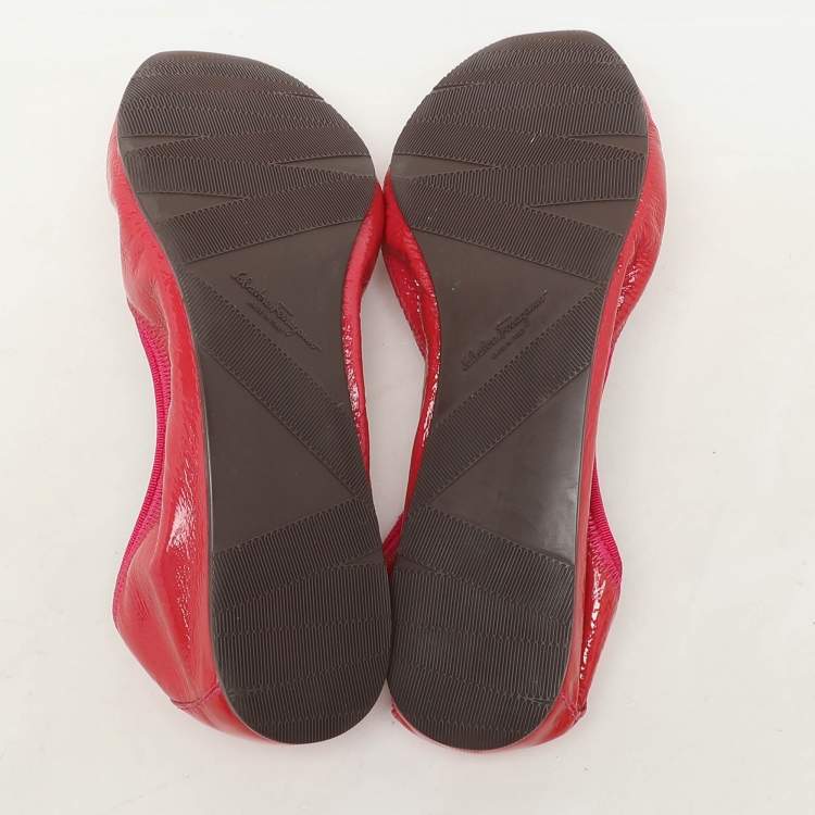 Pre Owned Salvatore Ferragamo Pink Patent Leather My Joy Scrunch Ballet Flats Size 40.5