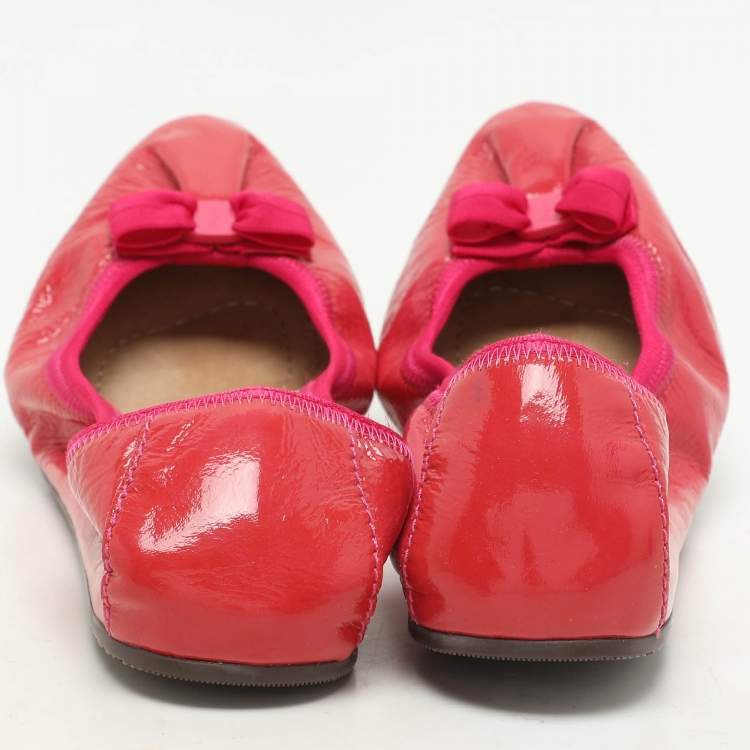 Pre Owned Salvatore Ferragamo Pink Patent Leather My Joy Scrunch Ballet Flats Size 40.5