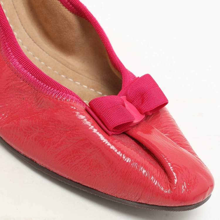 Pre Owned Salvatore Ferragamo Pink Patent Leather My Joy Scrunch Ballet Flats Size 40.5