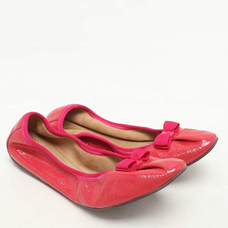 Pre Owned Salvatore Ferragamo Pink Patent Leather My Joy Scrunch Ballet Flats Size 40.5