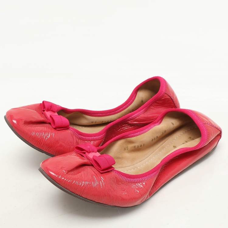 Pre Owned Salvatore Ferragamo Pink Patent Leather My Joy Scrunch Ballet Flats Size 40.5