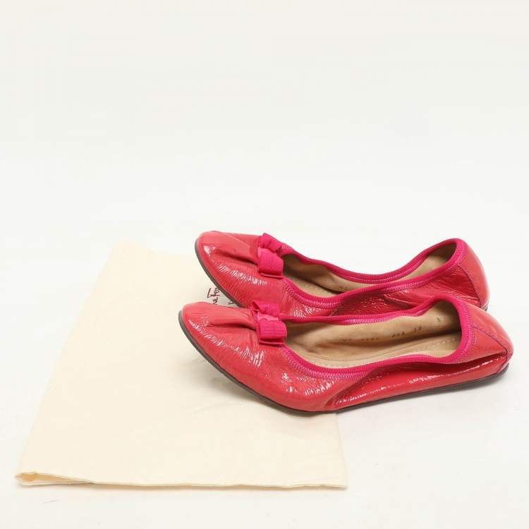 Pre Owned Salvatore Ferragamo Pink Patent Leather My Joy Scrunch Ballet Flats Size 40.5