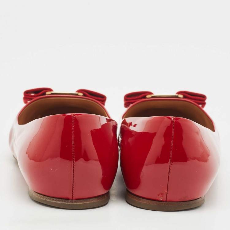 Pre Owned Salvatore Ferragamo Red Patent Leather Varina Ballet Flats Size 39