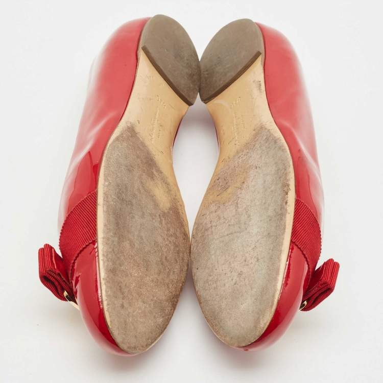 Pre Owned Salvatore Ferragamo Red Patent Leather Varina Ballet Flats Size 39