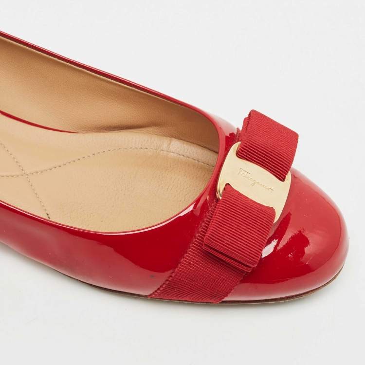 Pre Owned Salvatore Ferragamo Red Patent Leather Varina Ballet Flats Size 39