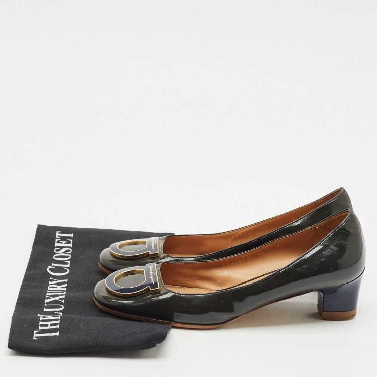 Pre Owned Salvatore Ferragamo Green/Blue Patent Leather Gancio Pumps Size 40