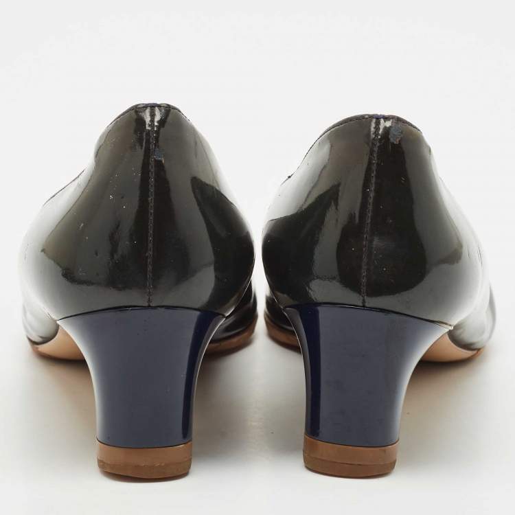 Pre Owned Salvatore Ferragamo Green/Blue Patent Leather Gancio Pumps Size 40