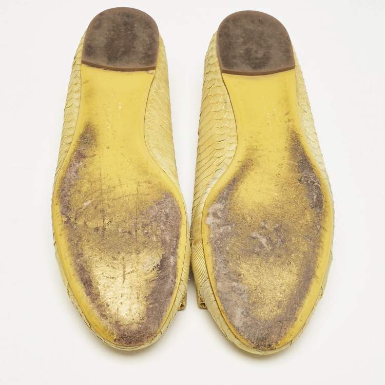 Pre Owned Salvatore Ferragamo Yellow Python Embossed Varina Ballet Flats Size 39