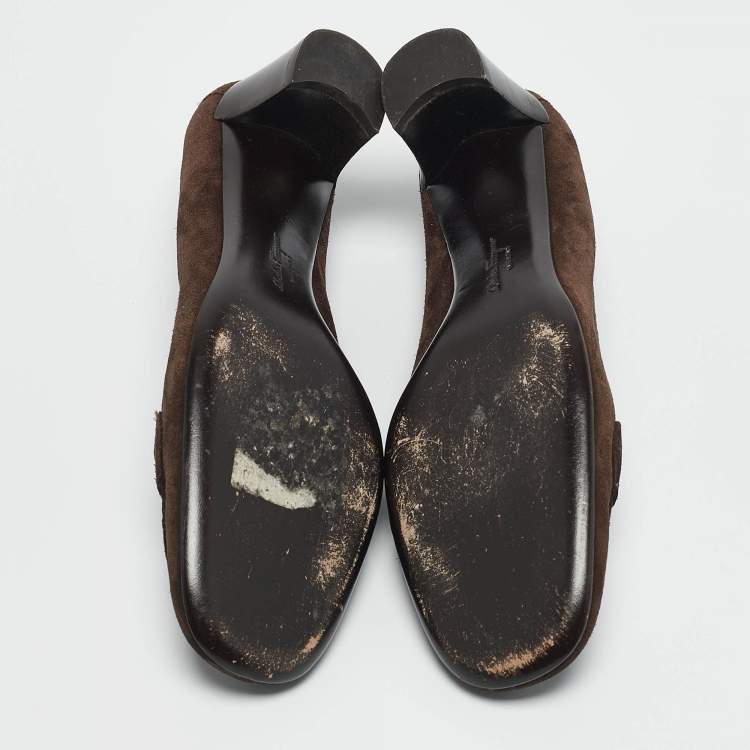 Pre Owned Salvatore Ferragamo Brown Suede Block Heel Loafers Size 39