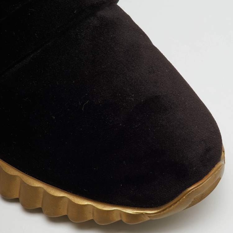 Pre Owned Salvatore Ferragamo Black Velvet Gancio Logo Sneakers Size 37.5