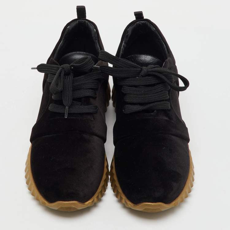 Pre Owned Salvatore Ferragamo Black Velvet Gancio Logo Sneakers Size 37.5
