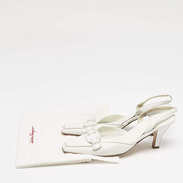 Pre Owned Salvatore Ferragamo White Leather Slingback Pumps Size 38