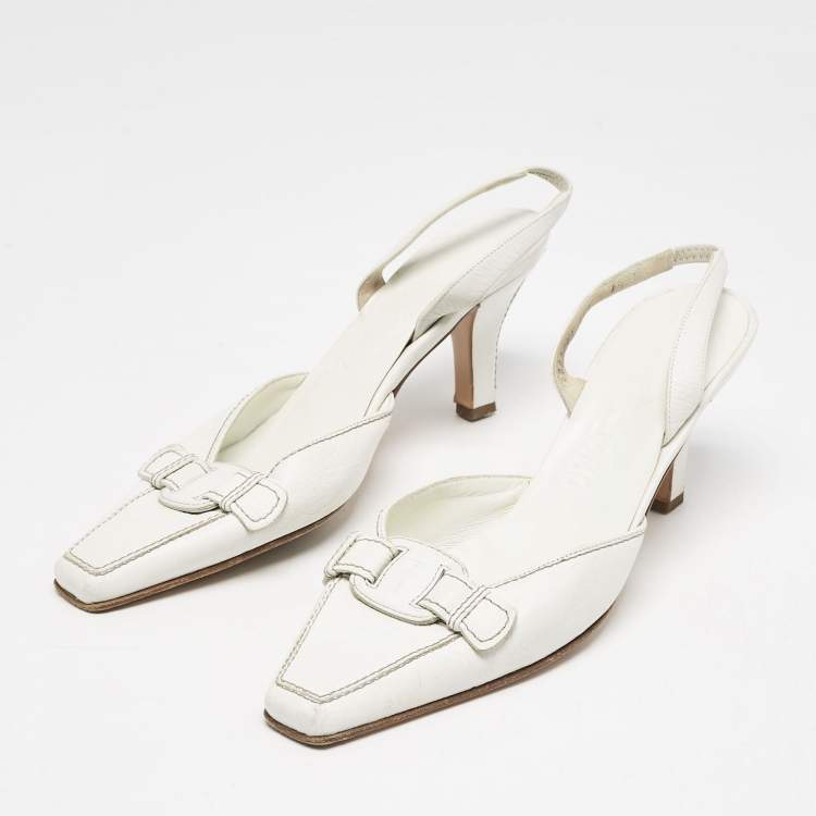 Pre Owned Salvatore Ferragamo White Leather Slingback Pumps Size 38