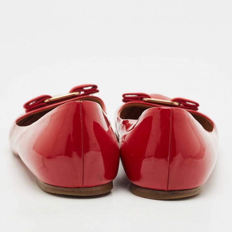 Pre Owned Salvatore Ferragamo Red Patent Leather Varina Bow Ballet Flats Size 39