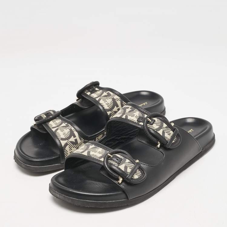 Salvatore Ferragamo Black/Off White Logo Print Fabric and