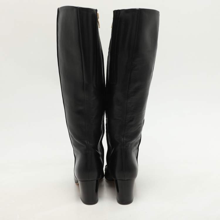 Pre Owned Salvatore Ferragamo Black Leather Cap Toe Nanni Knee Length Boots Size 35.5