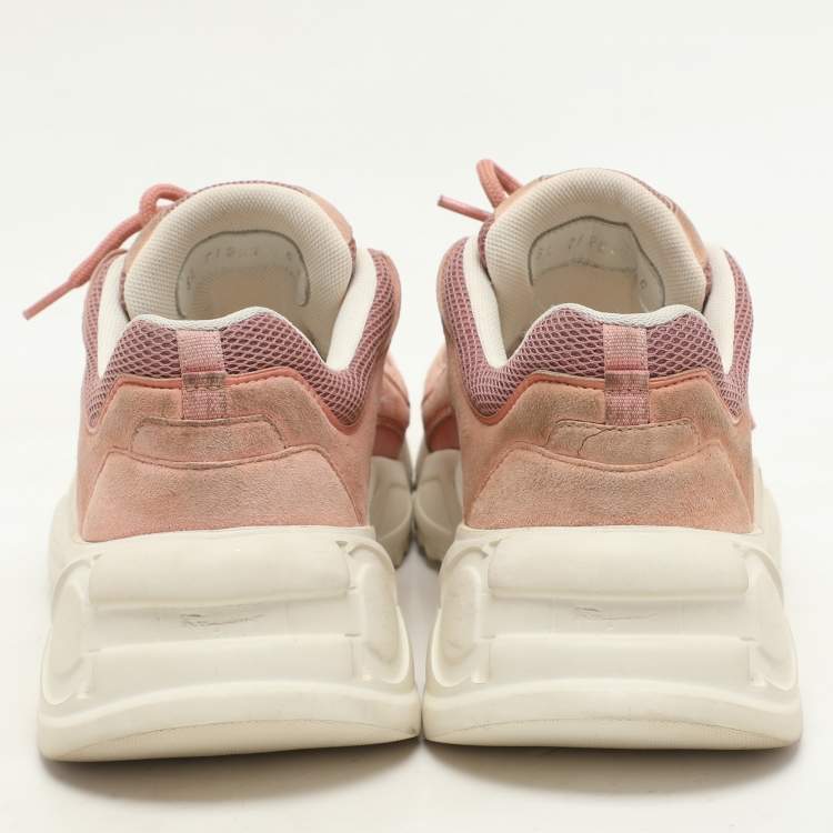 Pre Owned Salvatore Ferragamo Pink Suede And Mesh Skylar Low Top Sneakers Size 36.5