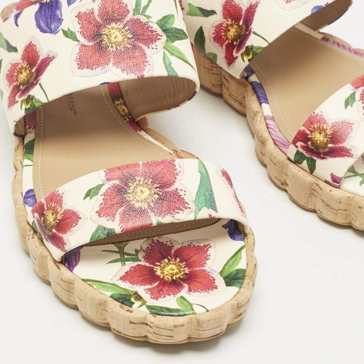Pre Owned Salvatore Ferragamo Multicolor Floral Print Leather Lusia Flat Sandals Size 38.5