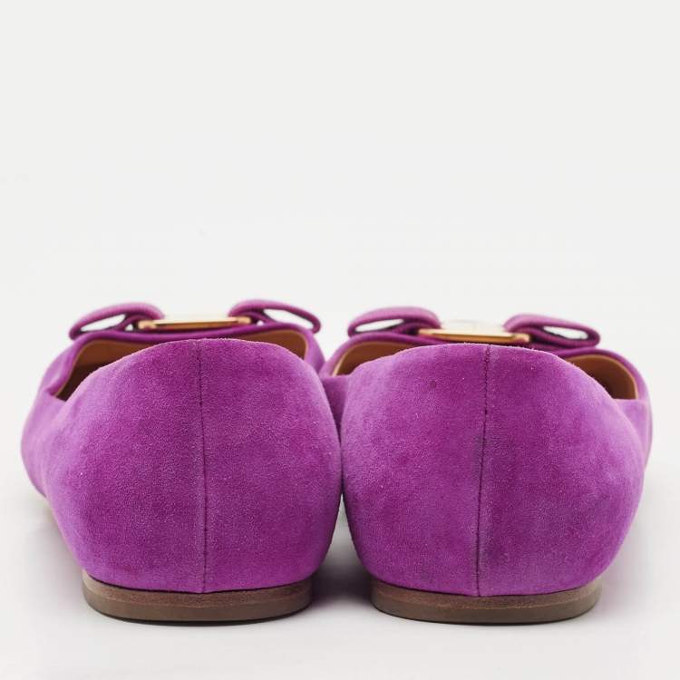 Pre Owned Salvatore Ferragamo Purple Suede Varina Ballet Flats Size 37