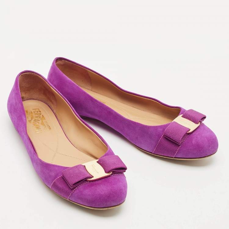 Pre Owned Salvatore Ferragamo Purple Suede Varina Ballet Flats Size 37