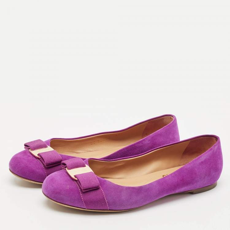 Pre Owned Salvatore Ferragamo Purple Suede Varina Ballet Flats Size 37