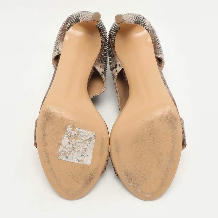 Pre Owned Salvatore Ferragamo Multicolor Python Embossed Leather Bow T Strap Sandals Size 39.5