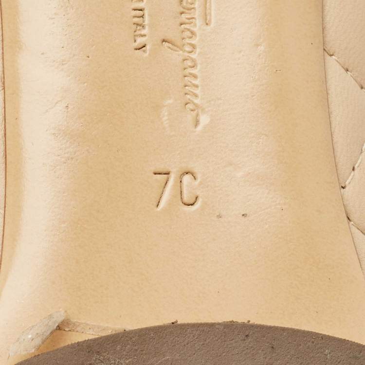 Pre Owned Salvatore Ferragamo Beige Quilted Patent and  Leather Varina Ballet Flats Size 37.5