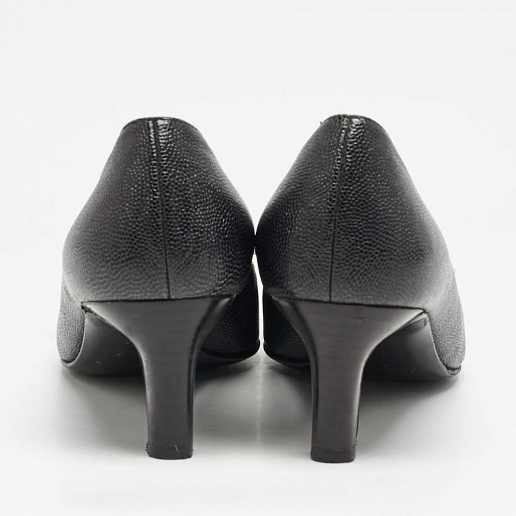 Pre Owned Salvatore Ferragamo Black Leather  Square Toe Pumps Size 37