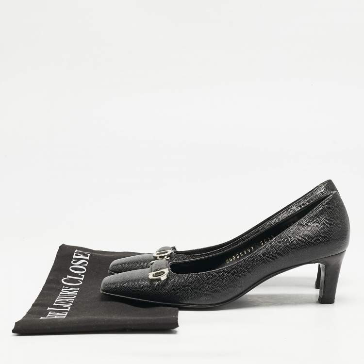 Pre Owned Salvatore Ferragamo Black Leather  Square Toe Pumps Size 37
