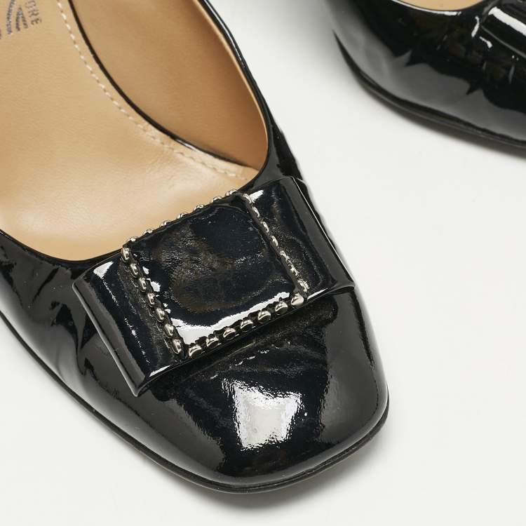 Pre Owned Salvatore Ferragamo Black Patent Leather Selia Pumps Size 40