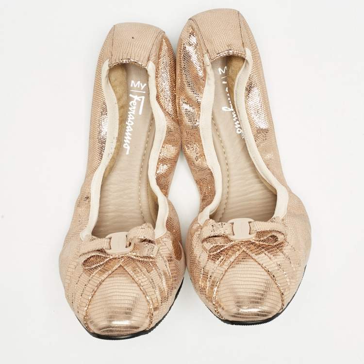 Pre Owned Salvatore Ferragamo Metallic Rose Gold Suede My Joy Scrunch Ballet Flats Size 40.5