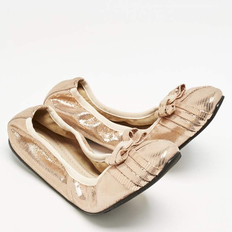 Pre Owned Salvatore Ferragamo Metallic Rose Gold Suede My Joy Scrunch Ballet Flats Size 40.5
