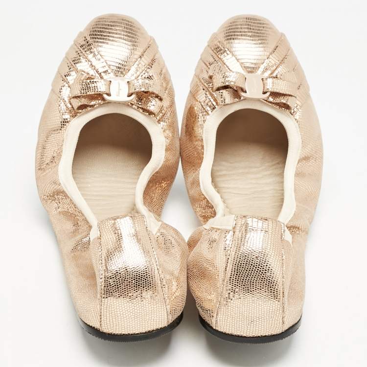 Pre Owned Salvatore Ferragamo Metallic Rose Gold Suede My Joy Scrunch Ballet Flats Size 40.5