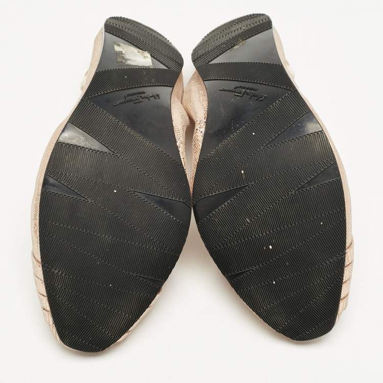 Pre Owned Salvatore Ferragamo Metallic Rose Gold Suede My Joy Scrunch Ballet Flats Size 40.5