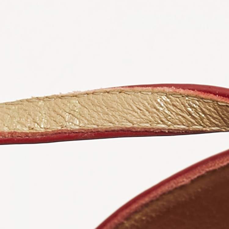 Pre Owned Salvatore Ferragamo Red Patent Leather Vara Bow Ankle Strap Sandals Size 36