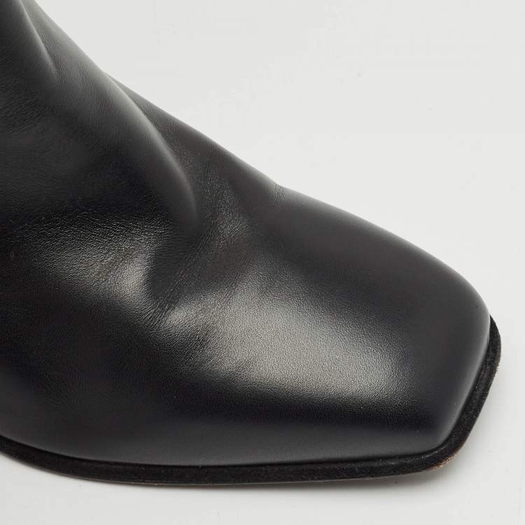 Pre Owned Salvatore Ferragamo Black Leather Gancini Knee Length Boots Size 38