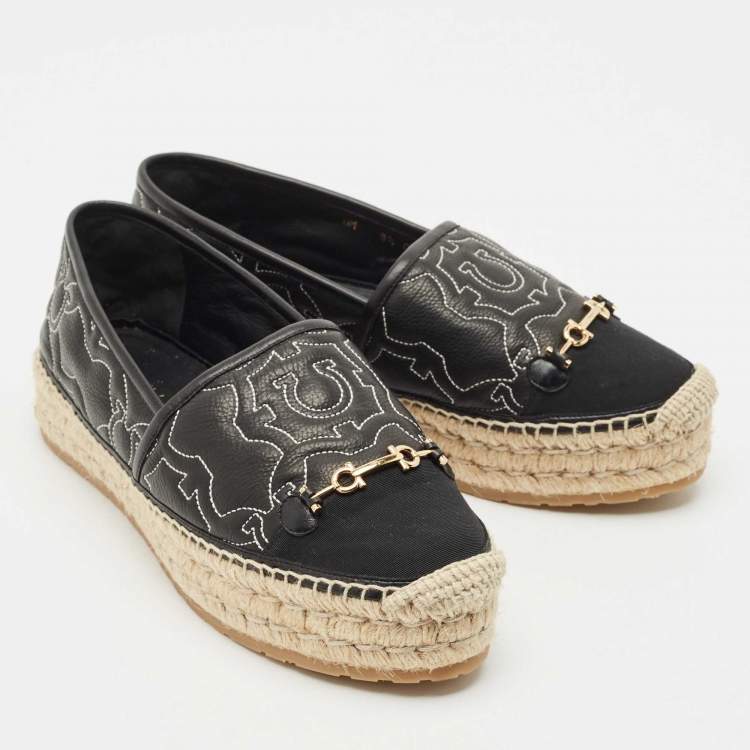 Pre Owned Salvatore Ferragamo Black Leather Kim Gal Espadrille Loafers Size 40