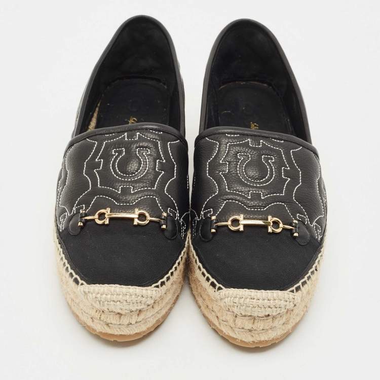 Pre Owned Salvatore Ferragamo Black Leather Kim Gal Espadrille Loafers Size 40