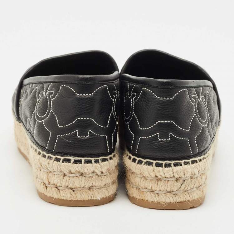 Pre Owned Salvatore Ferragamo Black Leather Kim Gal Espadrille Loafers Size 40