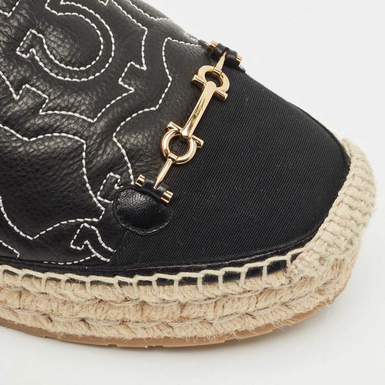 Pre Owned Salvatore Ferragamo Black Leather Kim Gal Espadrille Loafers Size 40