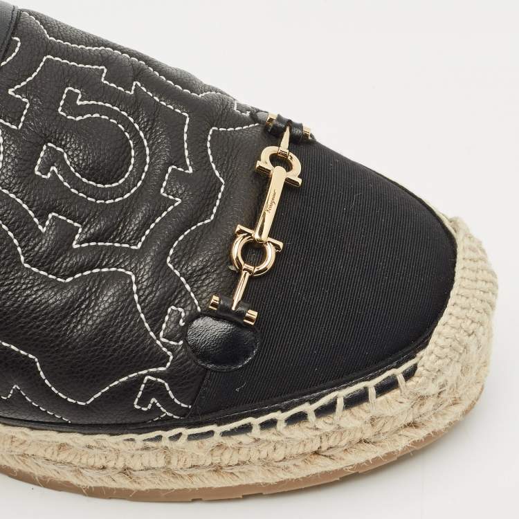 Pre Owned Salvatore Ferragamo Black Leather Kim Gal Espadrille Loafers Size 40