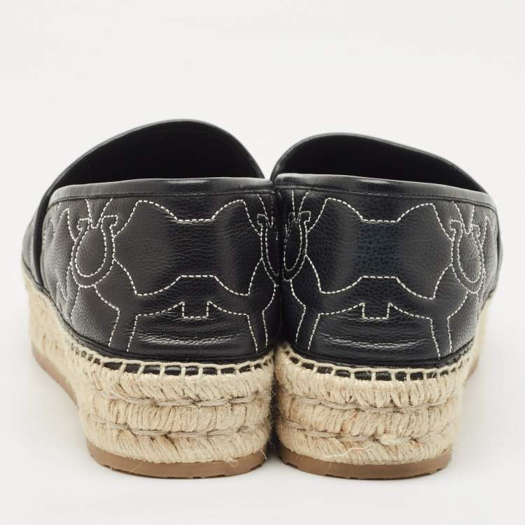 Pre Owned Salvatore Ferragamo Black Leather Kim Gal Espadrille Loafers Size 40