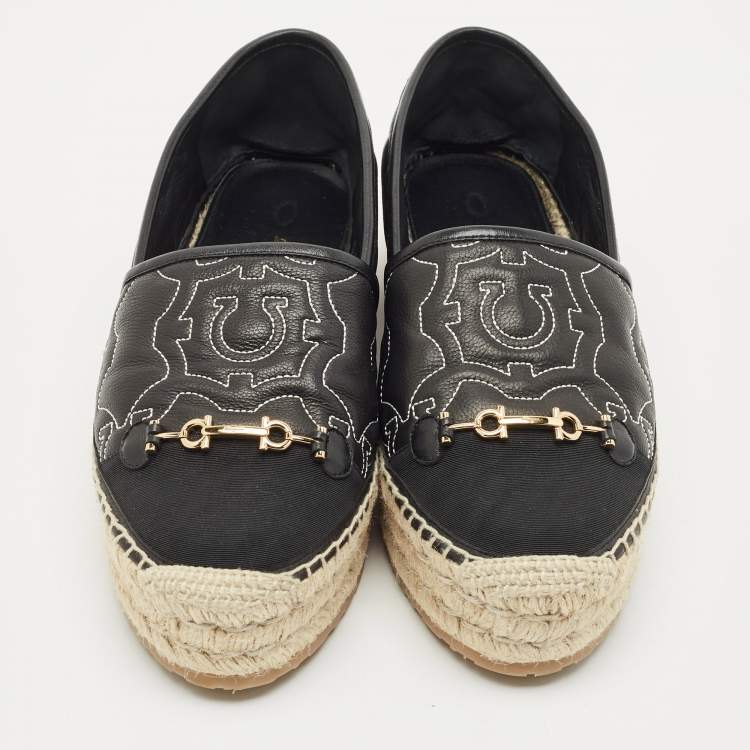 Pre Owned Salvatore Ferragamo Black Leather Kim Gal Espadrille Loafers Size 40