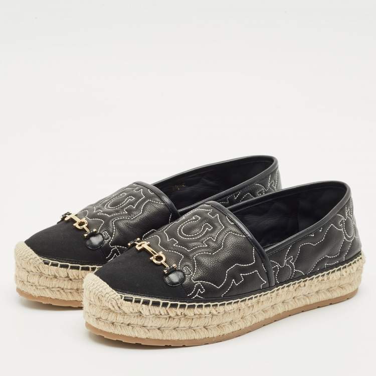 Pre Owned Salvatore Ferragamo Black Leather Kim Gal Espadrille Loafers Size 40