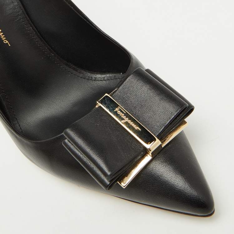 Pre Owned Salvatore Ferragamo Black Leather Zeri Pointed Toe Pumps Size 41