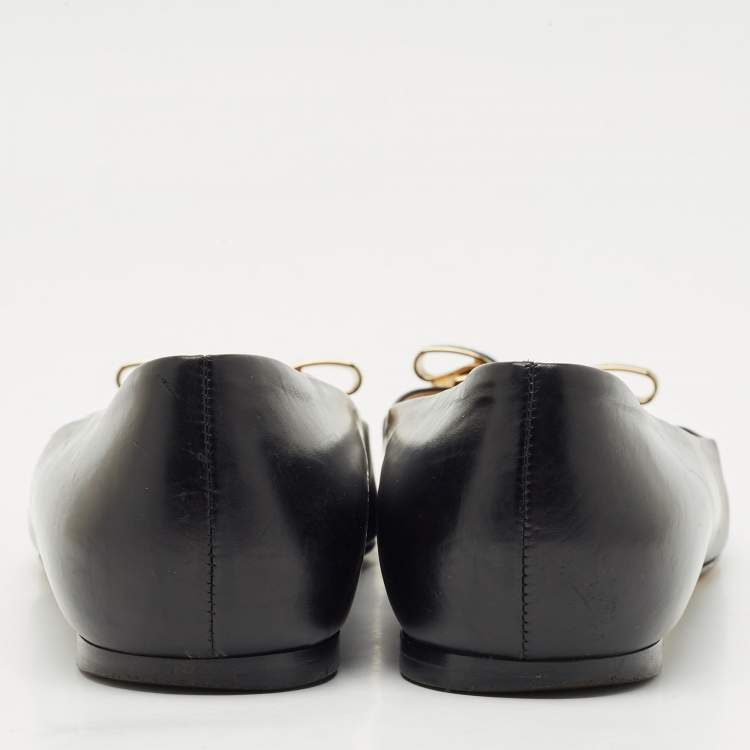 Pre Owned Salvatore Ferragamo Black Leather Vara Bow Ballet Flats Size 40.5