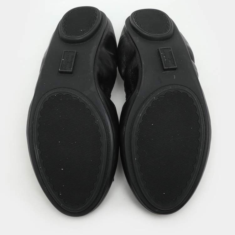 Pre Owned Salvatore Ferragamo Black Leather Vara Bow Ballet Flats Size 37