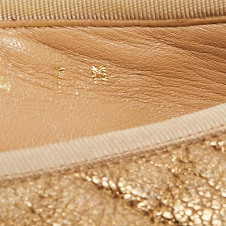 Pre Owned Salvatore Ferragamo Gold Quilted Leather Varina Ballet Flats Size 37.5