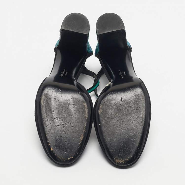 Pre Owned Salvatore Ferragamo Black/Blue Suede And Leather Fergie T-Strap Pumps Size 40.5